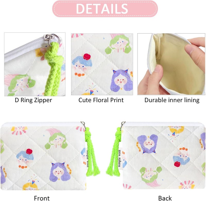 Modacarry Store Cotton Quilted Floral Coin Purse Digital Camera Pouch with Cute Prints Zipper for Women Girls (GIRLS) - Image 4